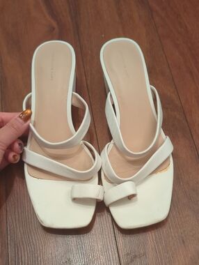 Something Navy White Strappy Square-Toe Slide Mules